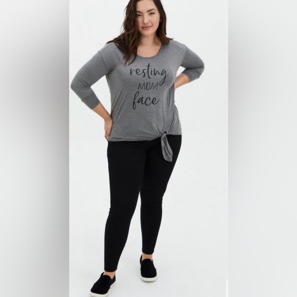 Torrid Sup Soft Grey Resting Mom Face Tie Front Tee Size 1